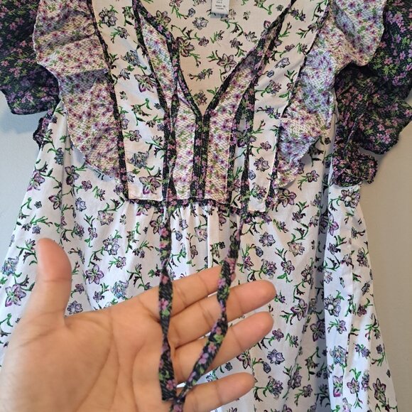 CAROLINA BELLE Montreal Purple Floral Cotton Flutter Sleeve Blouse Shirt Size S - Picture 4 of 11